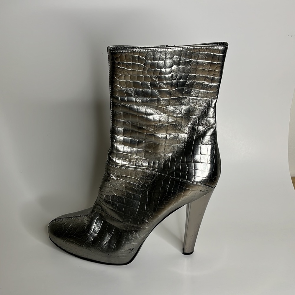 CASADEI Metallic Silver Croc Embossed Invisible Platform‎ High Heel Boots Sz 8